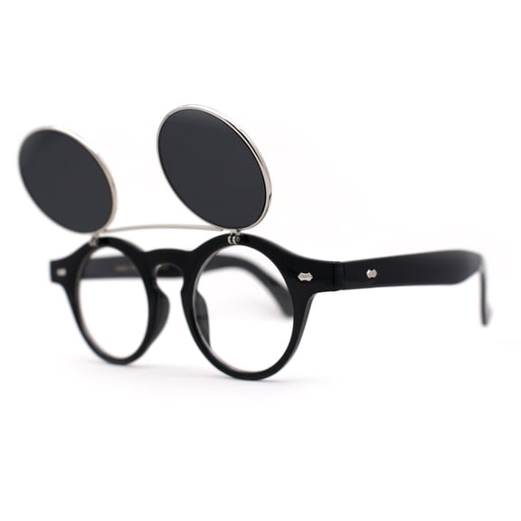 Super Normcore Cool Hipster Flip Up Keyhole Round Sunglasses Black Silver