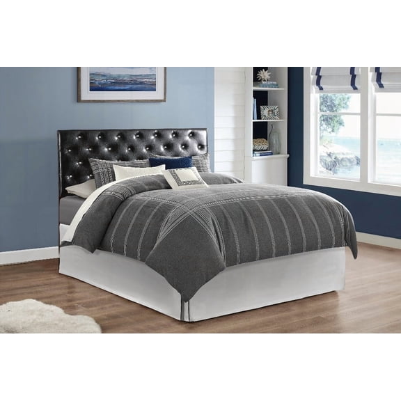 Super Nova G0132-QHB Queen Bed Headboard in BLACK with Easy-to-Maintain Faux Leather and Jewel Button Tufting