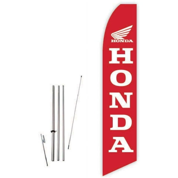 Super Novo Feather Flag (Red) for Honda Motorcycle Dealership - Complete with 15ft Pole Set and Ground Spike