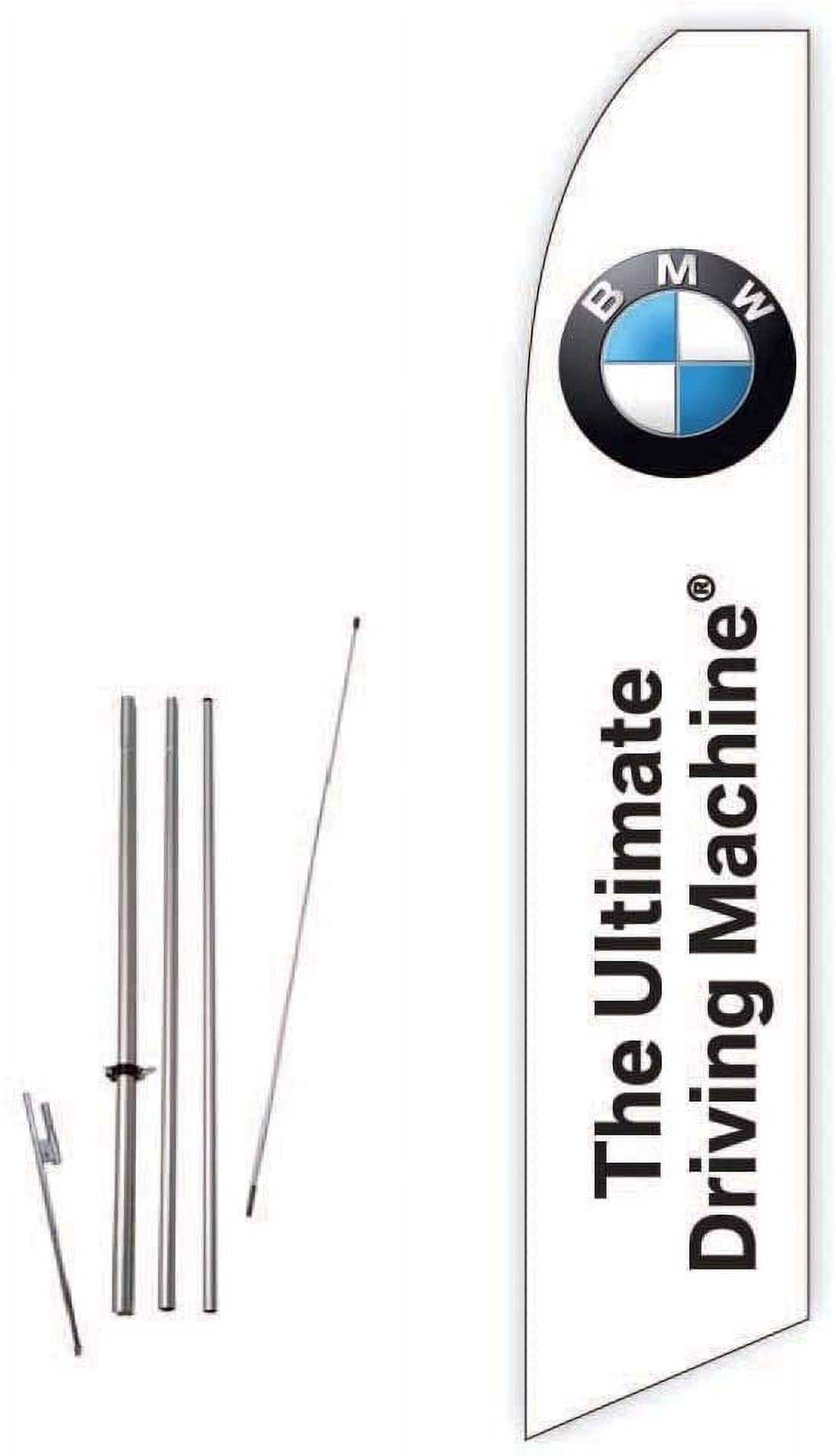 Super Novo Feather Flag White for BMW Ultimate Driving Machine Dealership - Complete with 15ft Pole Set and Ground Spike
