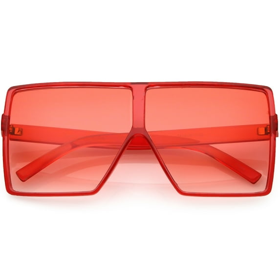 Super Oversize Translucent Square Sunglasses Flat Top Color Tinted Flat Lens 69mm (Red)