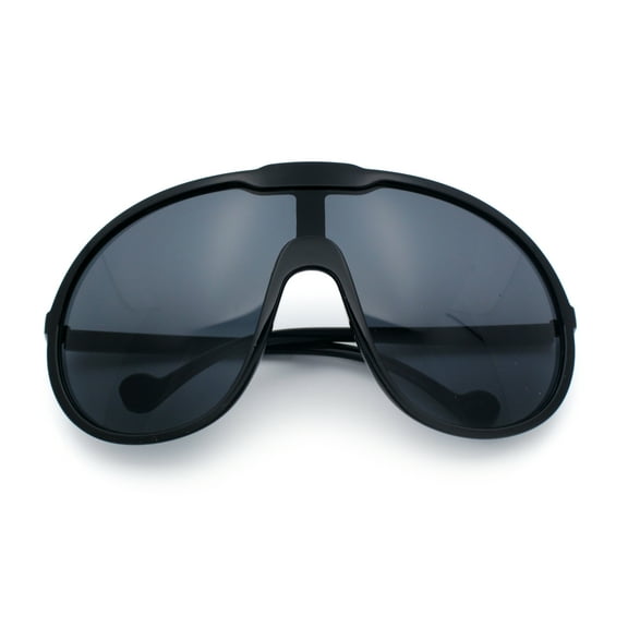 Super Oversized Curved Top Shield Racer Plastic Fashion Sunglasses All Black