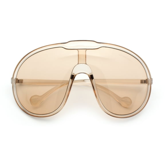 Super Oversized Curved Top Shield Racer Plastic Fashion Sunglasses Beige