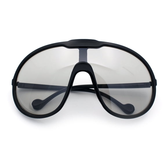 Super Oversized Curved Top Shield Racer Plastic Fashion Sunglasses Black - Grey