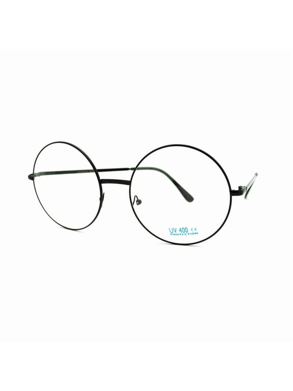 Super Oversized Round Circle Frame Clear Lens Glasses UV400 Black