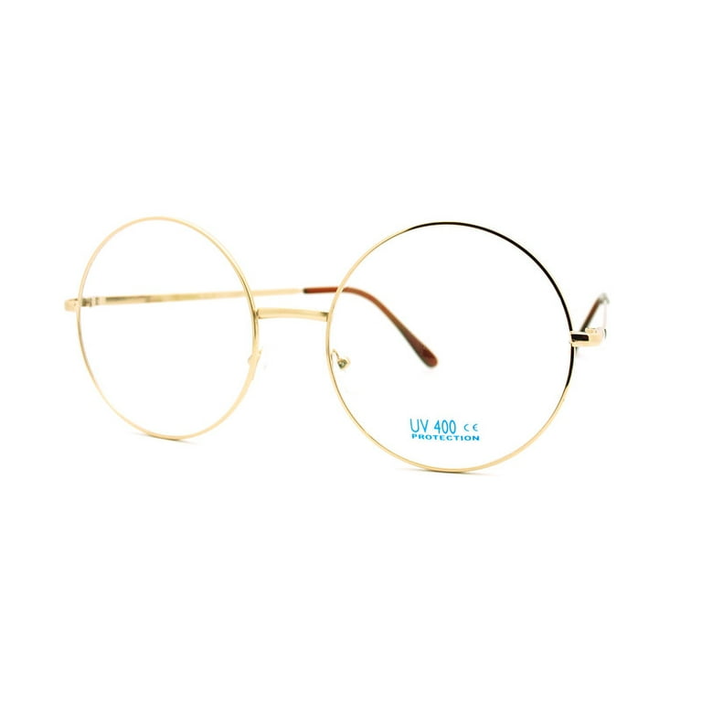 Super Oversized Round Circle Frame Clear Lens Glasses UV400 Gold