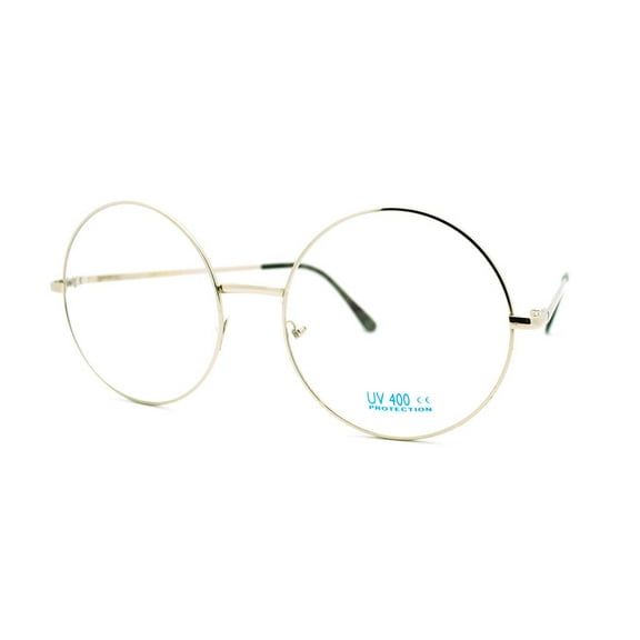 Super Oversized Round Circle Frame Clear Lens Glasses UV400 Silver