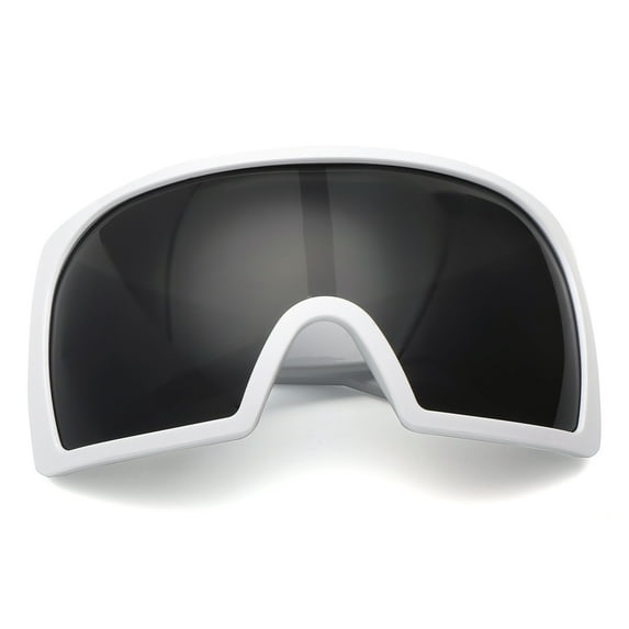 Super Oversized Sunglasses Goggle Style Shield Thick Curved Frame UV400 White