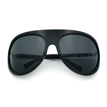 Super Oversized Wrap Around Curved Goggle Style Round Racer Sunglasses All Black
