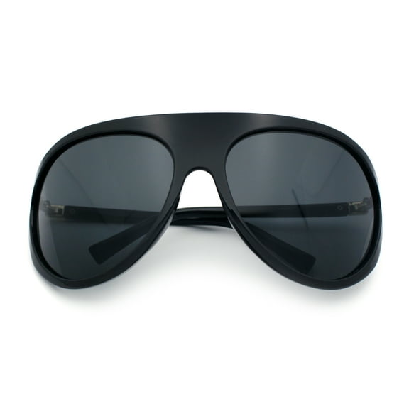 Super Oversized Wrap Around Curved Goggle Style Round Racer Sunglasses All Black
