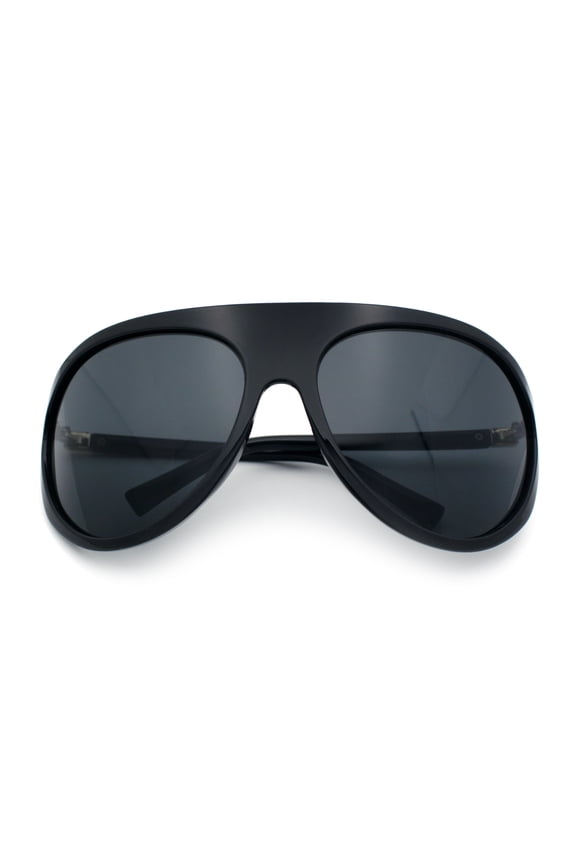 Super Oversized Wrap Around Curved Goggle Style Round Racer Sunglasses All Black