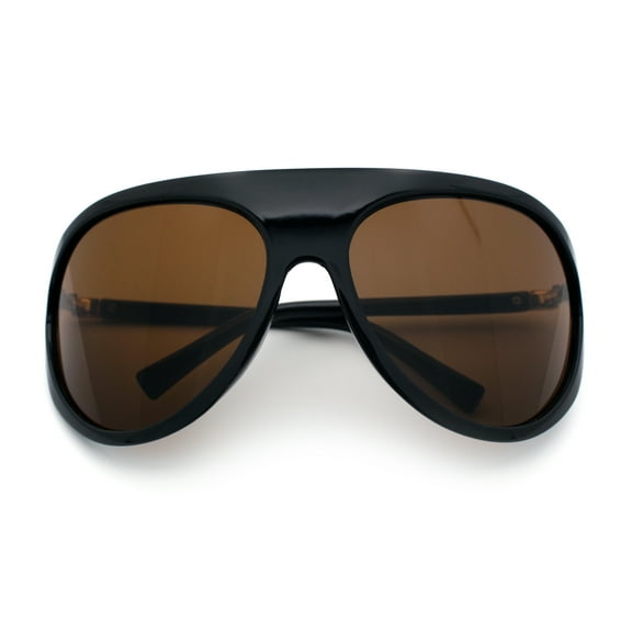 Super Oversized Wrap Around Curved Goggle Style Round Racer Sunglasses Black - Brown