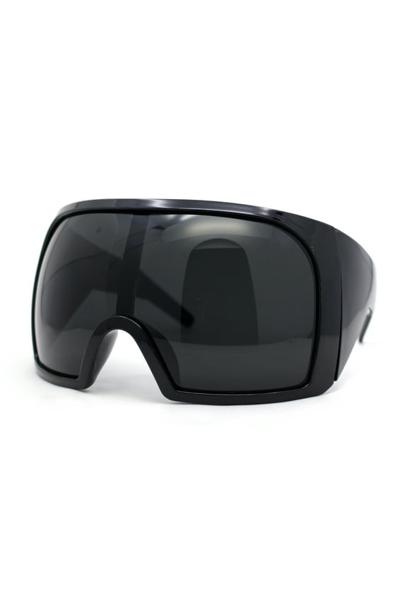 Super Oversized XXL Goggle Style Wrap Around Sport Plastic Sunglasses All Black