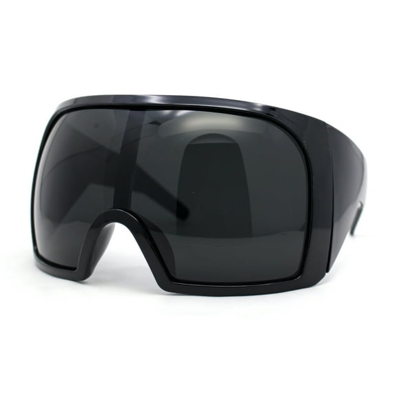 Super Oversized XXL Goggle Style Wrap Around Sport Plastic Sunglasses All Black