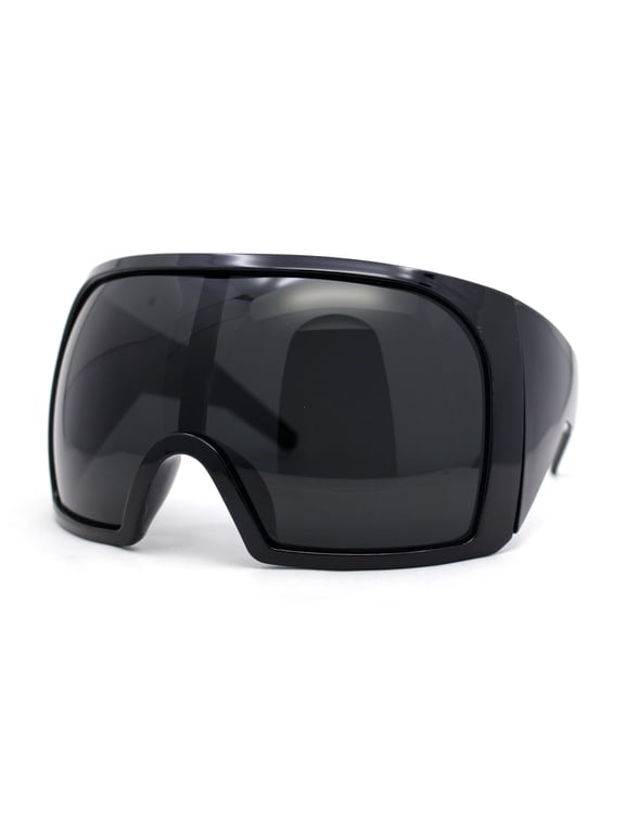 Super Oversized XXL Goggle Style Wrap Around Sport Plastic Sunglasses All Black