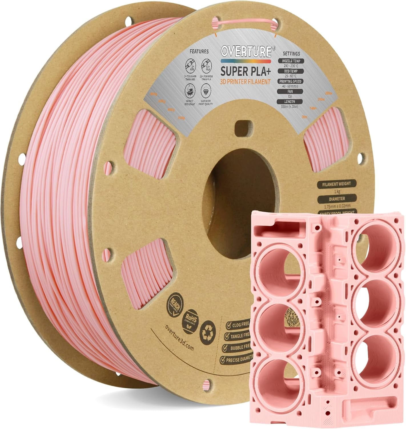 Super PLA+ Filament 1.75mm, Toughness Enhanced PLA Plus, Professional Toughness 3D Printer Filament 1kg (2.2lbs), High Precision +/- 0.02mm (Sakura Pink)