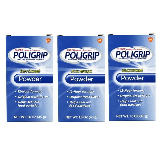 Super POLI-GRIP Powder 12hr Hold 1.6oz 3pk