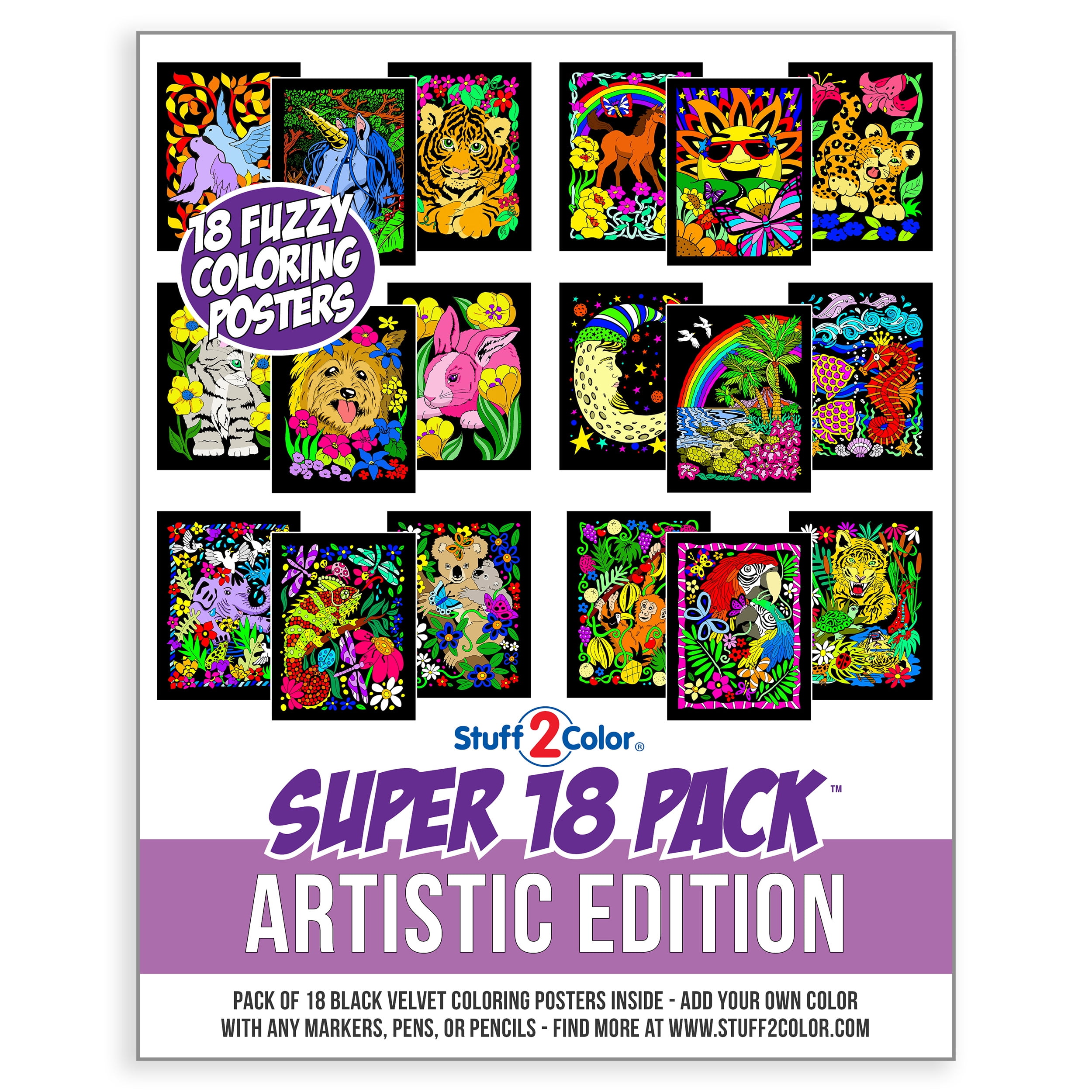 Super Pack of 18 Fuzzy Velvet Coloring Posters (Artistic Edition) -  Stuff2Color