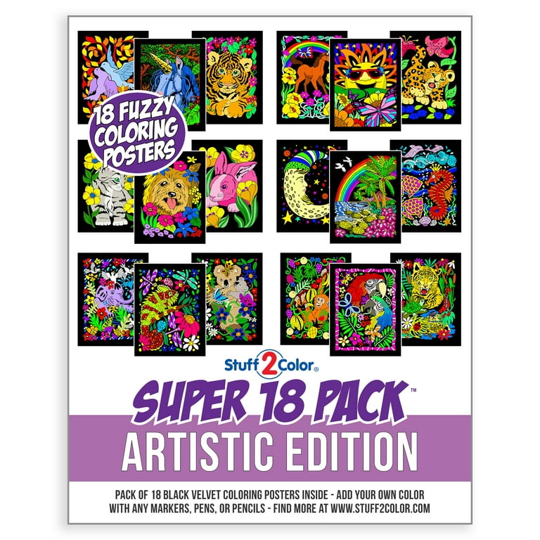 Animal Fun - 6 Pack of Fuzzy Velvet Coloring Posters for Kids and Adults -  Stuff2Color
