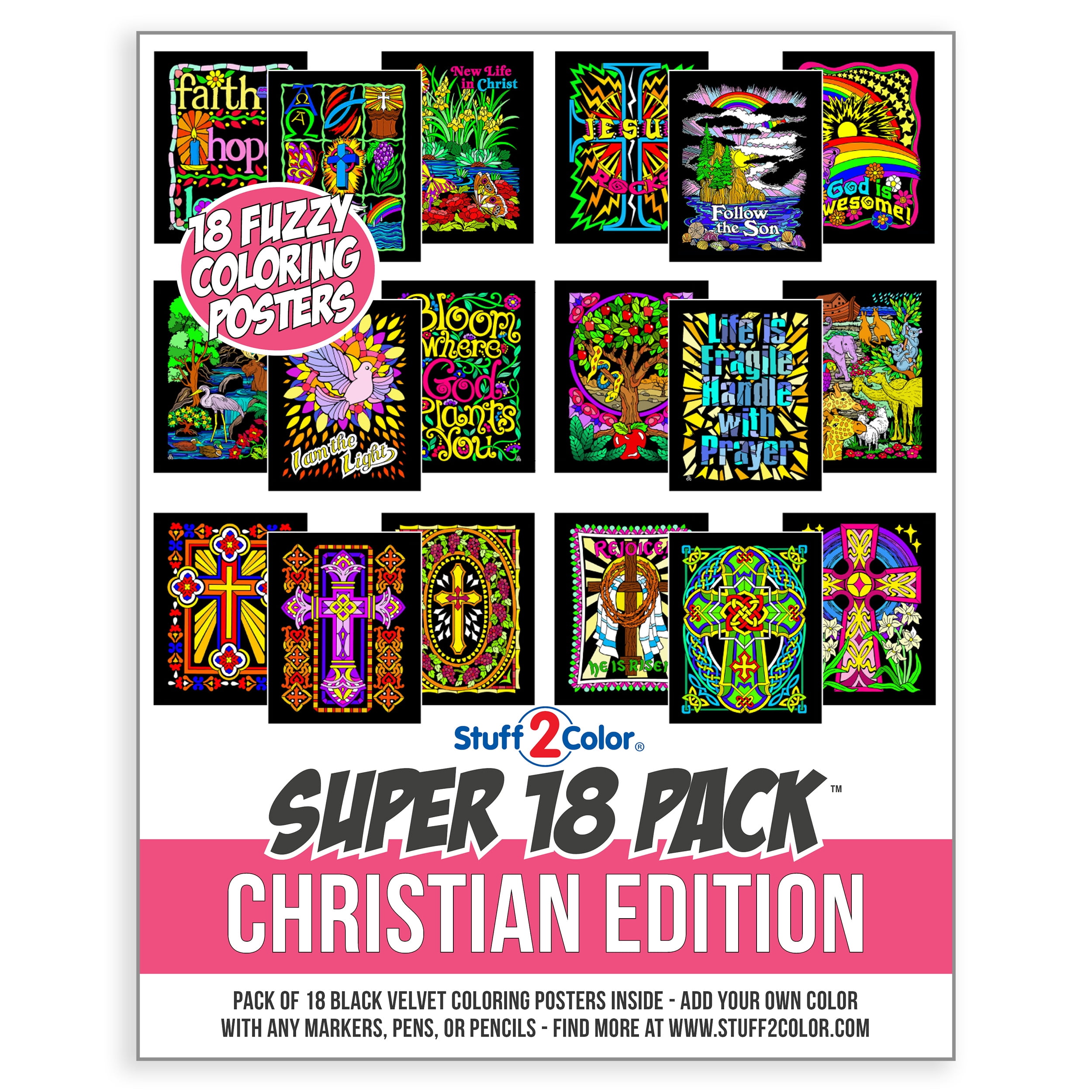 Super Pack of 18 Fuzzy Velvet Coloring Posters (Christian Edition) -  Stuff2Color 
