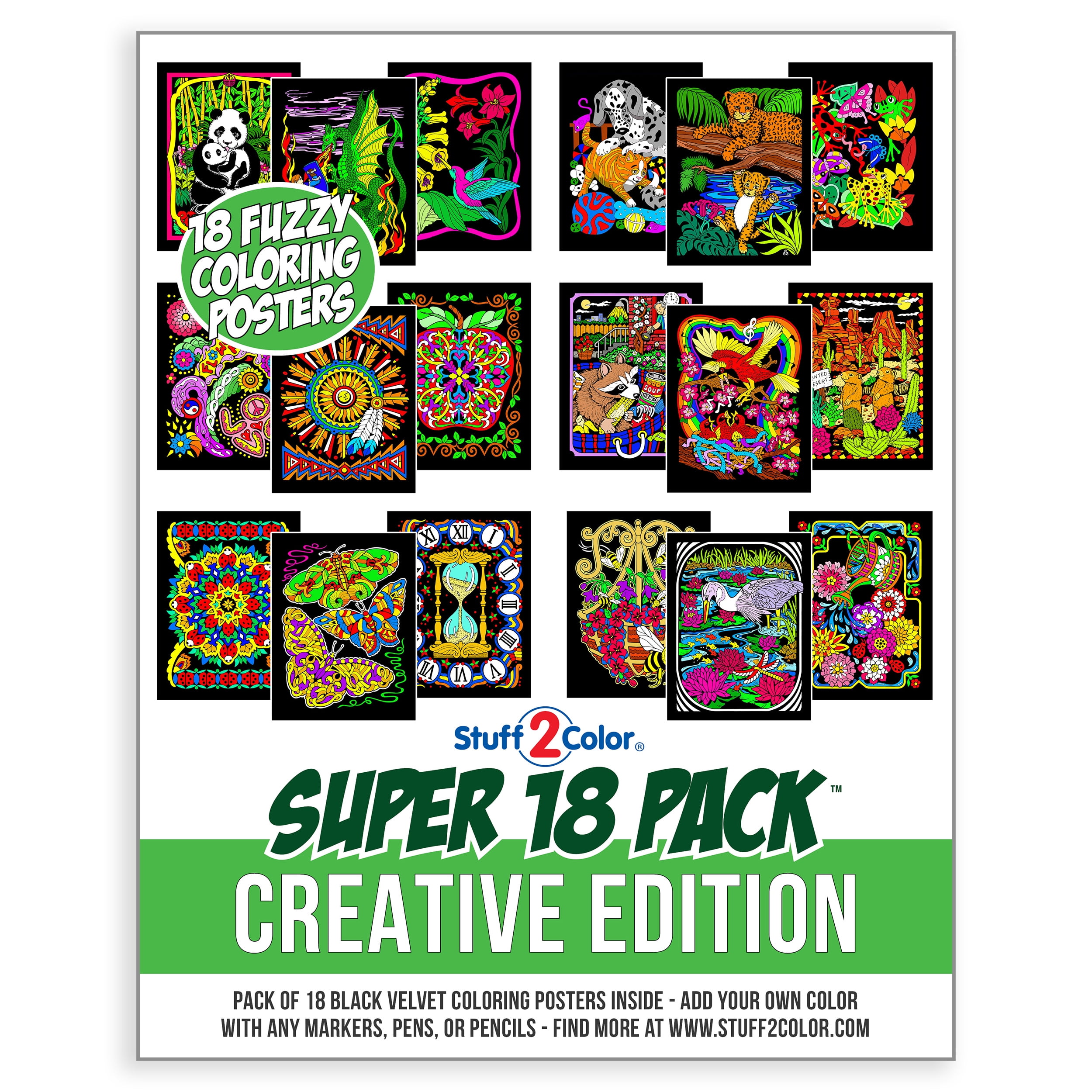 Super Pack of 18 Fuzzy Velvet Coloring Posters (Creative Edition