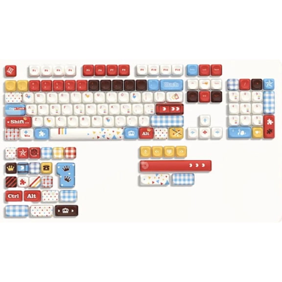 Super Player Red Yellow Blue Keycaps, PBT Dye-Sublimation Retro Keycap Set for MX Stem Mechanical Keyboard