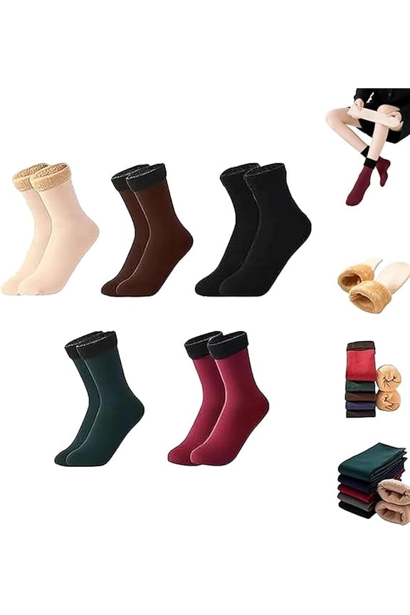 Super Plush Thermal Fleece Socks - 5 Pairs Ultra Warm & Windproof Winter Socks, Cozy Velvet-Lined Cold-Weather Sock(MIX,5PC)