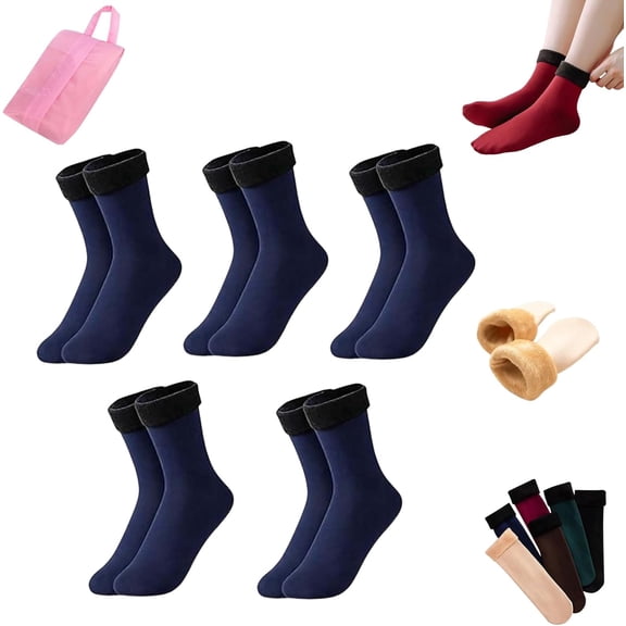 Super Plush Thermal Socks Fleece-Lined Deep Comfort, Ultra Soft Warm Winter Socks for Women Seniors, Breathable for Home (Blue*5)