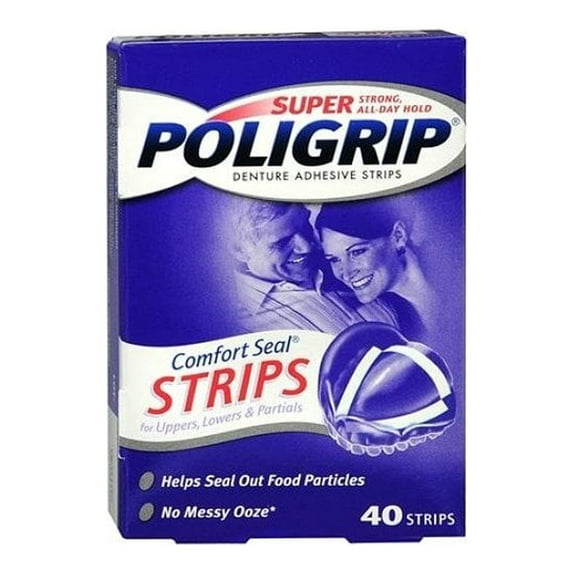 Super PoliGrip Denture Adhesive, Comfort Seal Strips 40 ea (Pack of 6)