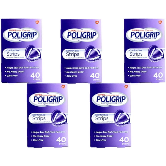 Super Poligrip Comfort Seal Denture and Partials Adhesive Strips, 40 Count (Pack of 5)