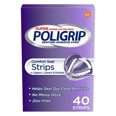 Super Poligrip Comfort Seal Denture and Partials Adhesive Strips, 40 Ct, for Adults