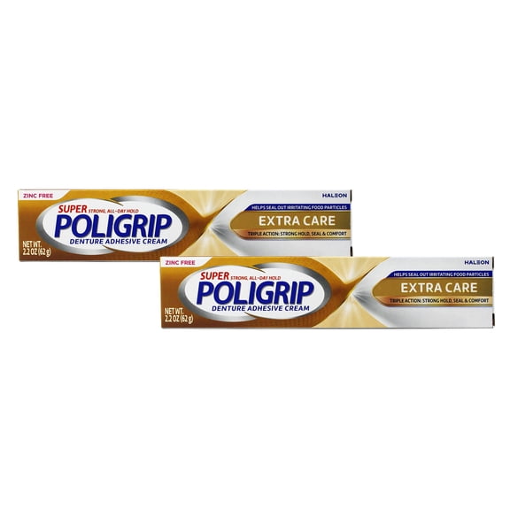Super Poligrip Extra Care Denture and Partials Adhesive Cream, 2.2 oz - 2 Pack