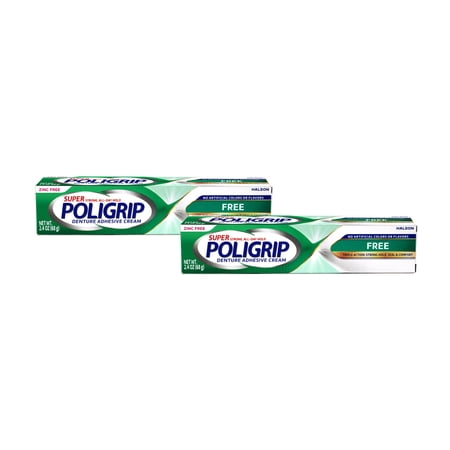 Super Poligrip Denture Adhesive Cream Free Triple Action, Zinc Free 2.4 Oz, - 2 Pack
