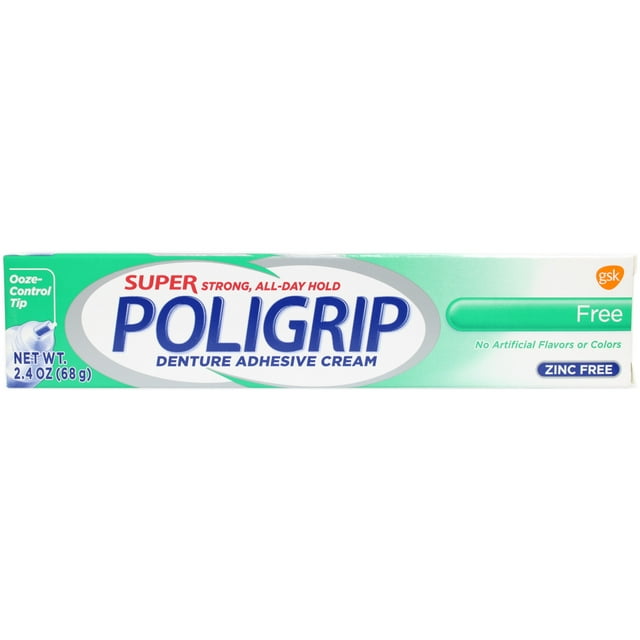 Super Poligrip Denture Adhesive Cream Free Triple Action, Zinc Free 2.4 Oz