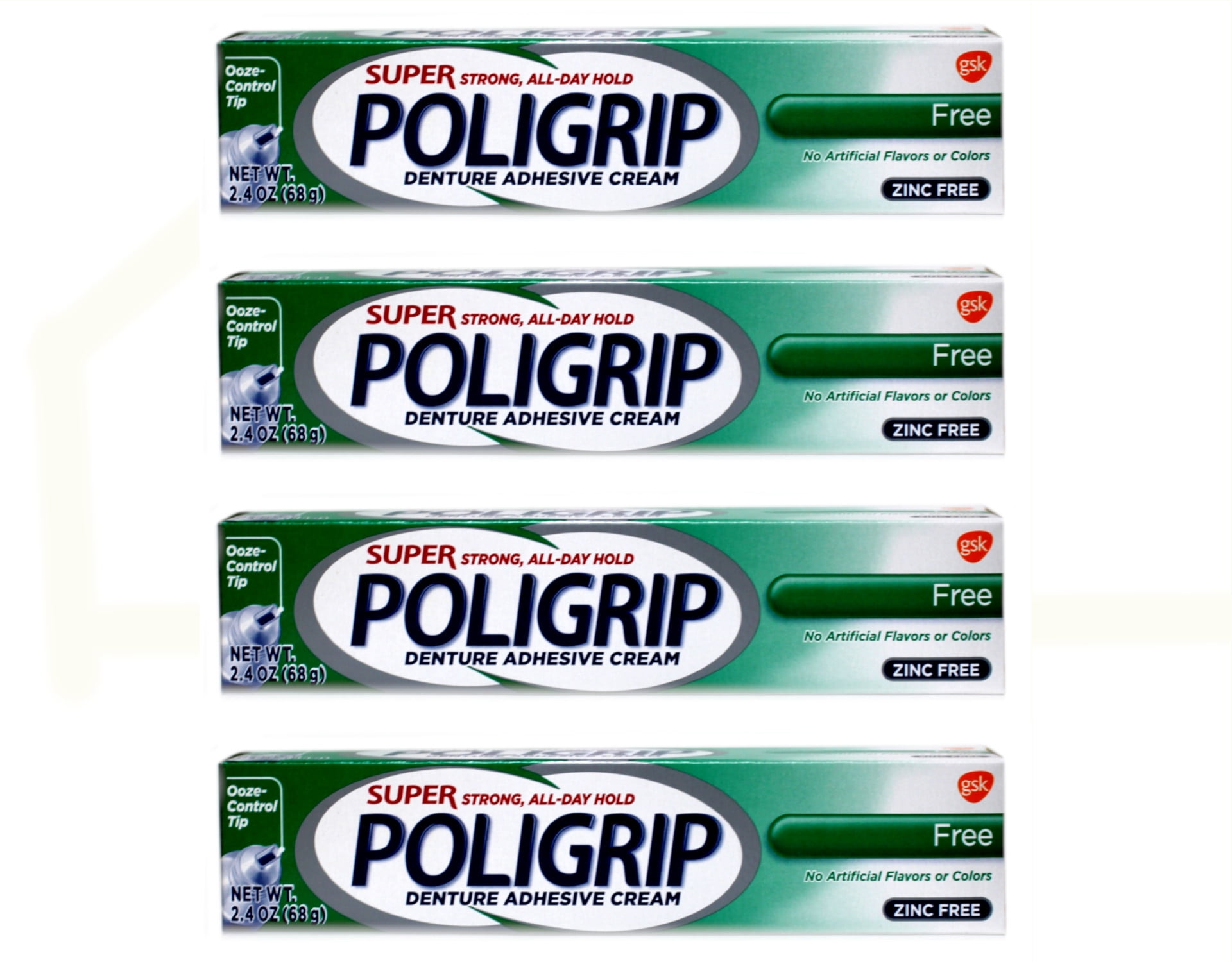 Super Poligrip Denture Adhesive Cream Original, 2.40 oz, 4 Pack