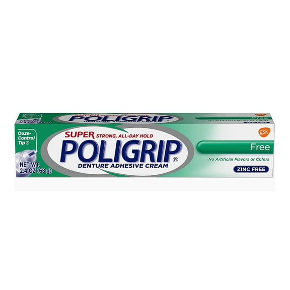 Super Poligrip Denture Orig Adhesive Cream Zinc-Free Formula, 2.4oz, 2-Pack