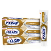 Super Poligrip Extra Care Denture and Partials Adhesive Cream, 2.2 Oz, 3 Pack, for Adults
