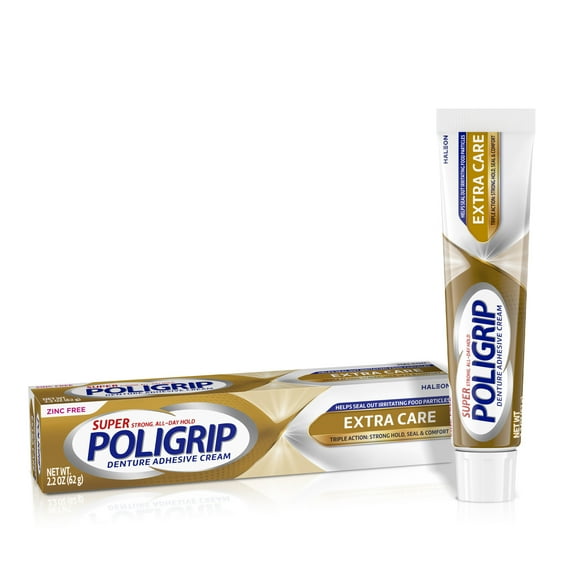Super Poligrip Extra Care Denture and Partials Adhesive Cream, 2.2 Oz for Adults