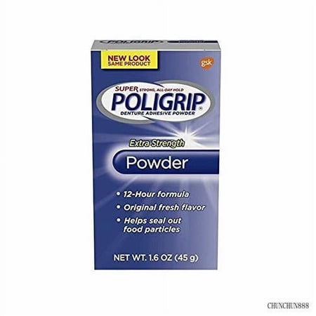 Super Poligrip Extra Strength Denture And Partials Adhesive Powder, 1.6 Ounce
