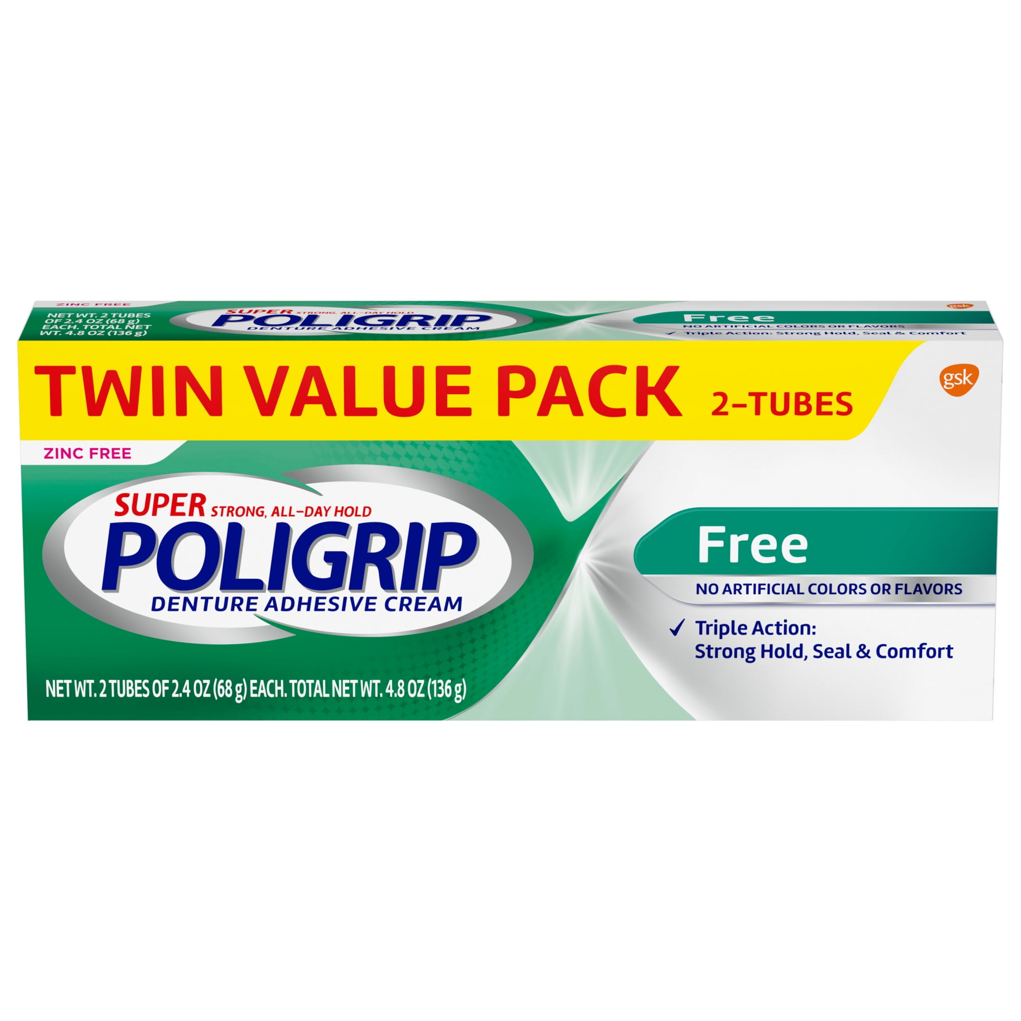 Super Poligrip Original Denture and Partials Adhesive Cream, 2.4 Oz, 2