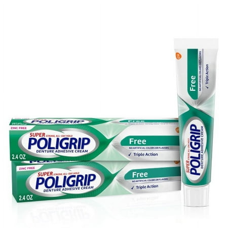 Super Poligrip Original Denture and Partials Adhesive Cream, 2.4 oz, 2 Pack