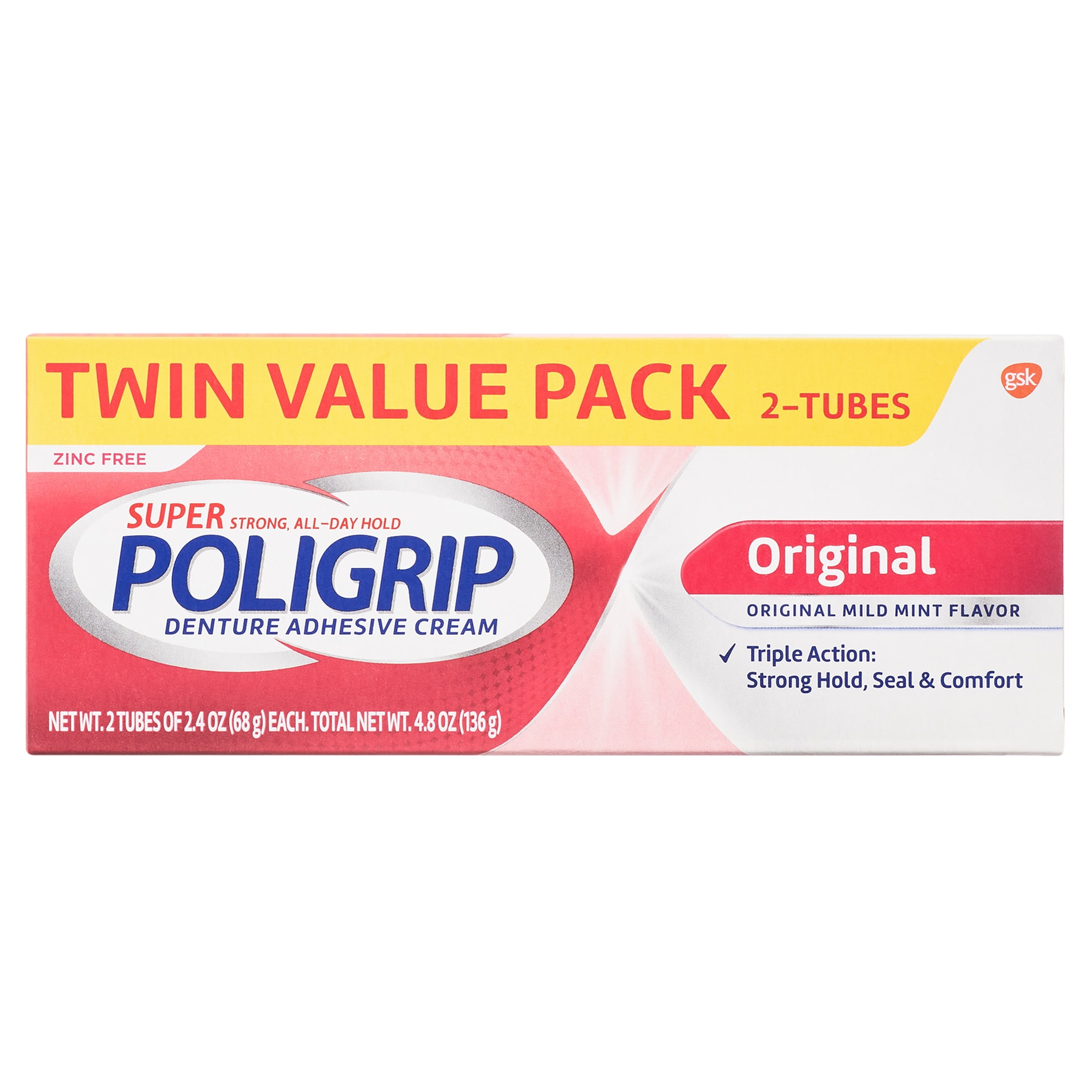 Super Poligrip Original Denture and Partials Adhesive Cream, 2.4 oz, 2