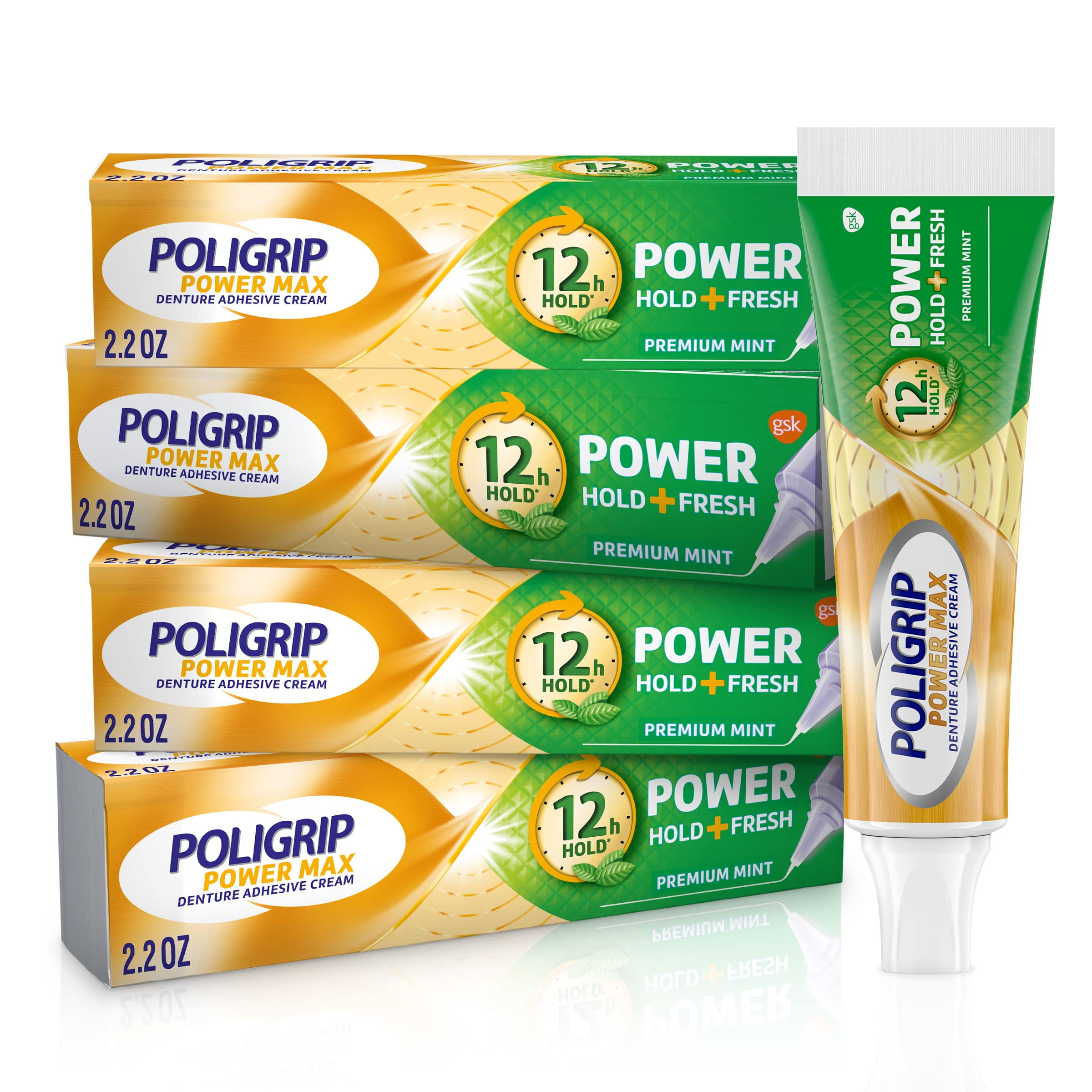 Super Poligrip Power Max Power Hold + Fresh Denture Cream, Premium