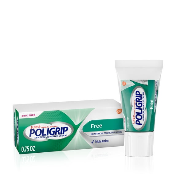 Super Poligrip Zinc Free All-Day Hold Travel Size Denture Adhesive Cream, 0.75 oz