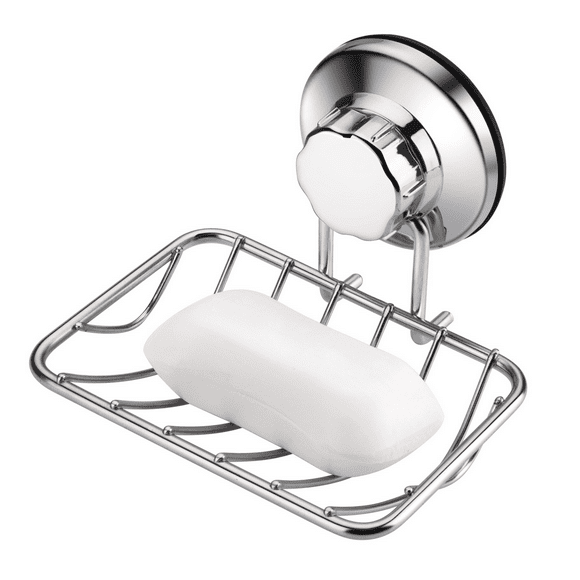 Super Powerful Vacuum Suction Cup Shower Soap Dish - Strong Rustproof Stainless Steel Soap Saver Sponge Holder for Bathroom & Kitchen Sink