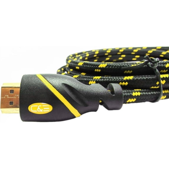 Super Premium 1.5ft (0.5M) HDMI Cable 1.4v Supports Ethernet, 3D& Audio Return Channel Full HD [Latest Version] w. Yellow Mesh, (2 Pack)