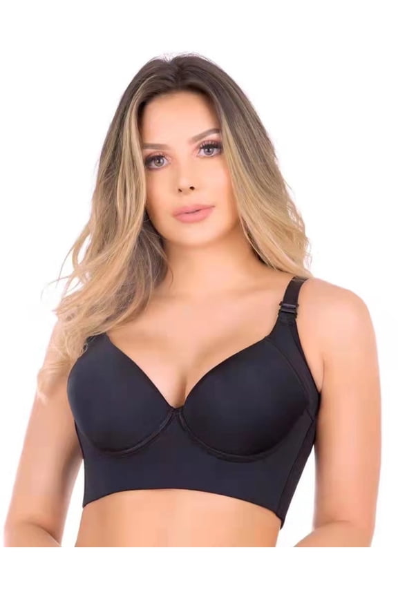 Super Push Up Bra Smoothing Back Fat Bra with Support Comfortable Seamless T Shirt Bra Full Coverage Deep Cup Bra Black 46DD