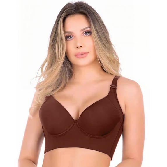 Super Push Up Bra Smoothing Back Fat Bra with Support Comfortable Seamless T Shirt Bra Full Coverage Deep Cup Bra Brown 38B
