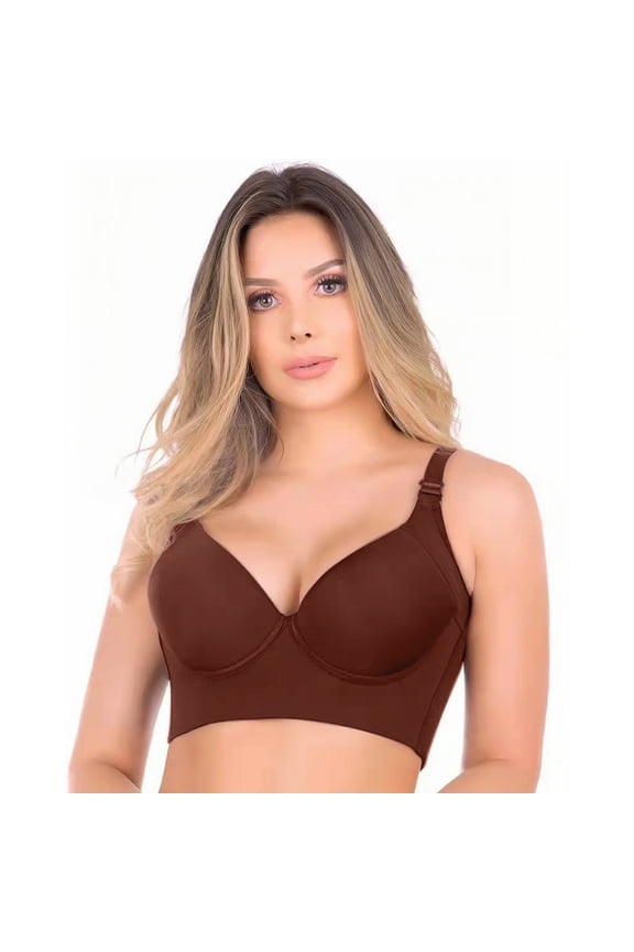 Super Push Up Bra Smoothing Back Fat Bra with Support Comfortable Seamless T Shirt Bra Full Coverage Deep Cup Bra Brown 40C