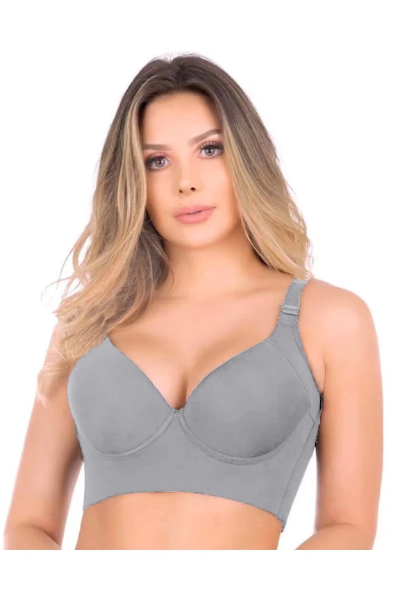 Super Push Up Bra Smoothing Back Fat Bra with Support Comfortable Seamless T Shirt Bra Full Coverage Deep Cup Bra Gray 40C